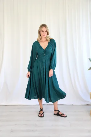 Emerald Green 3D fabric Evening Style Midi Dress