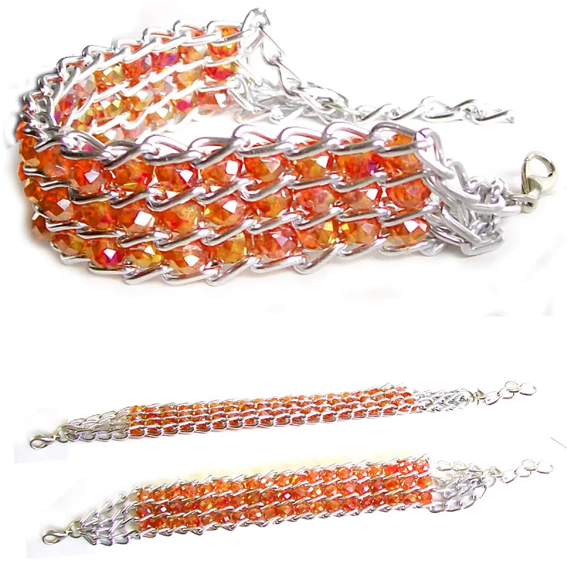 Fashion bracelet ginger ~4-1/2 x 3/8" of crystals beads ~2-1/4" silver metal links lobster clasp plus 1-1/4" extender