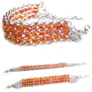 Fashion bracelet ginger ~4-1/2 x 3/8" of crystals beads ~2-1/4" silver metal links lobster clasp plus 1-1/4" extender