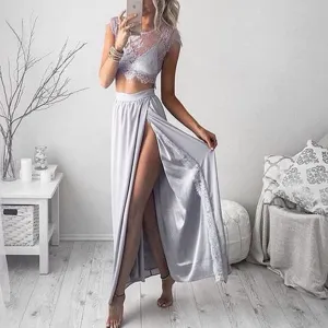 Fashion Two Pieces Sleeveless Lace Split Sexy Party Dresses,New Evening Dress,PDY0299