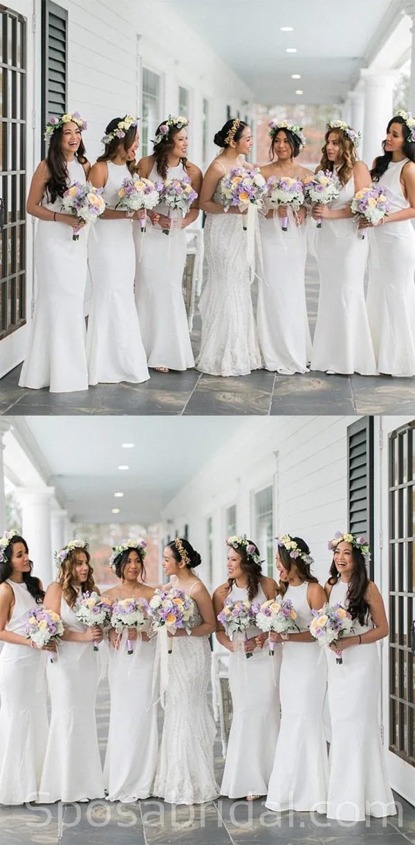 Floor-Length White Sleeveless Custom Chamring Custom Cheap Long Bridesmaid Dresses, WG544