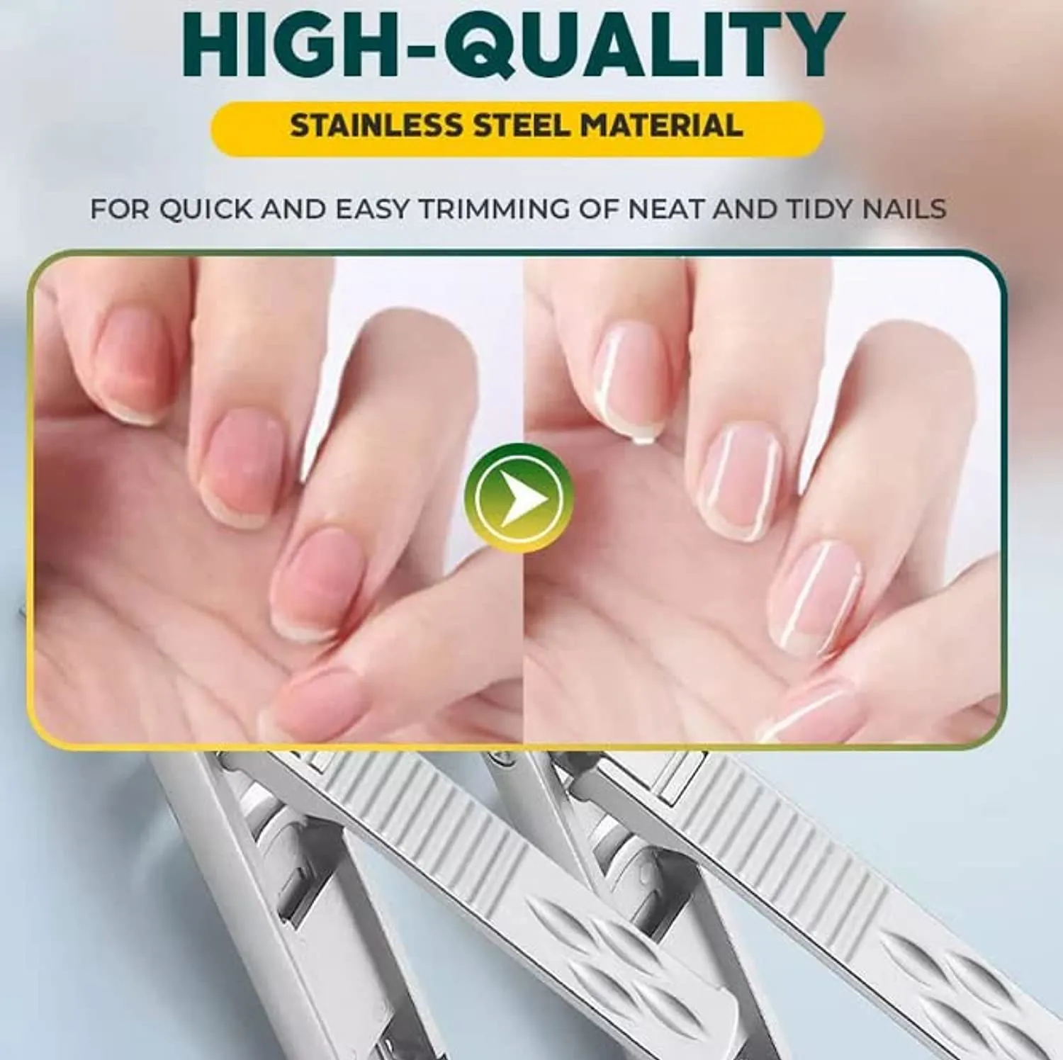 Foldable Double-Ended Nail Clipper Tool,Wide Jaw Opening Cutter With Safety Lock Double Head Curved and Slanted Trimmer,Fingernail Clippers & Nail File with Storage Box for Thick Nails (Sliver)