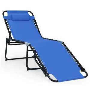 Foldable Recline Lounge Chair with Adjustable Backrest and Footrest-Blue - Color