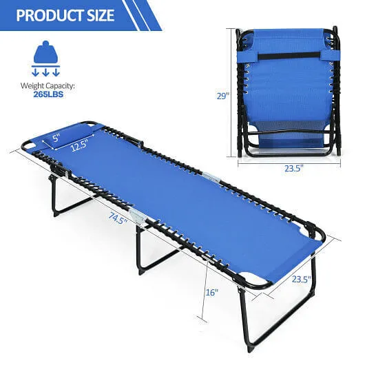 Foldable Recline Lounge Chair with Adjustable Backrest and Footrest-Blue - Color