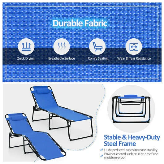 Foldable Recline Lounge Chair with Adjustable Backrest and Footrest-Blue - Color