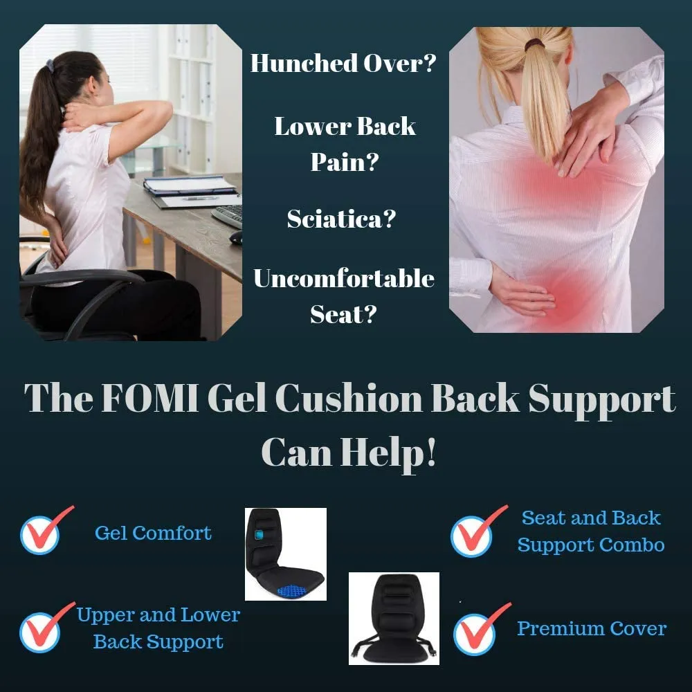 FOMI Premium Gel Cushion and Firm Back Support | Seat Cushion Pad and Upper Lower Thoracic and Lumbar Pillow for Car