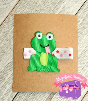 Frog Ribbon Sculpture Girls Hair Bow