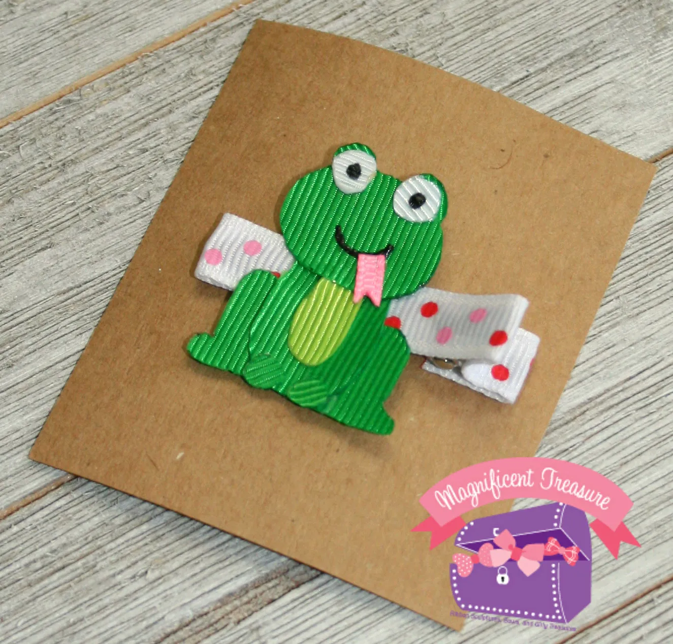 Frog Ribbon Sculpture Girls Hair Bow