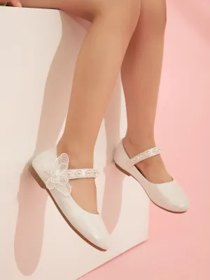 Girls Faux Pearl Decor Mary Jane Flats- FD