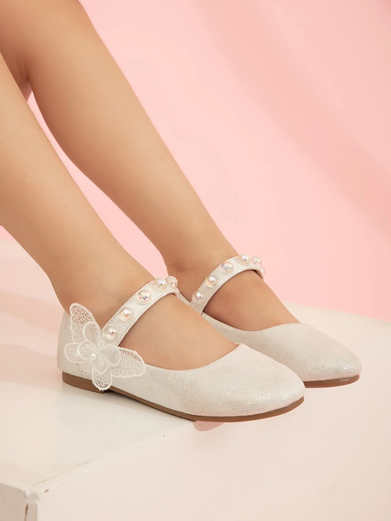 Girls Faux Pearl Decor Mary Jane Flats- FD