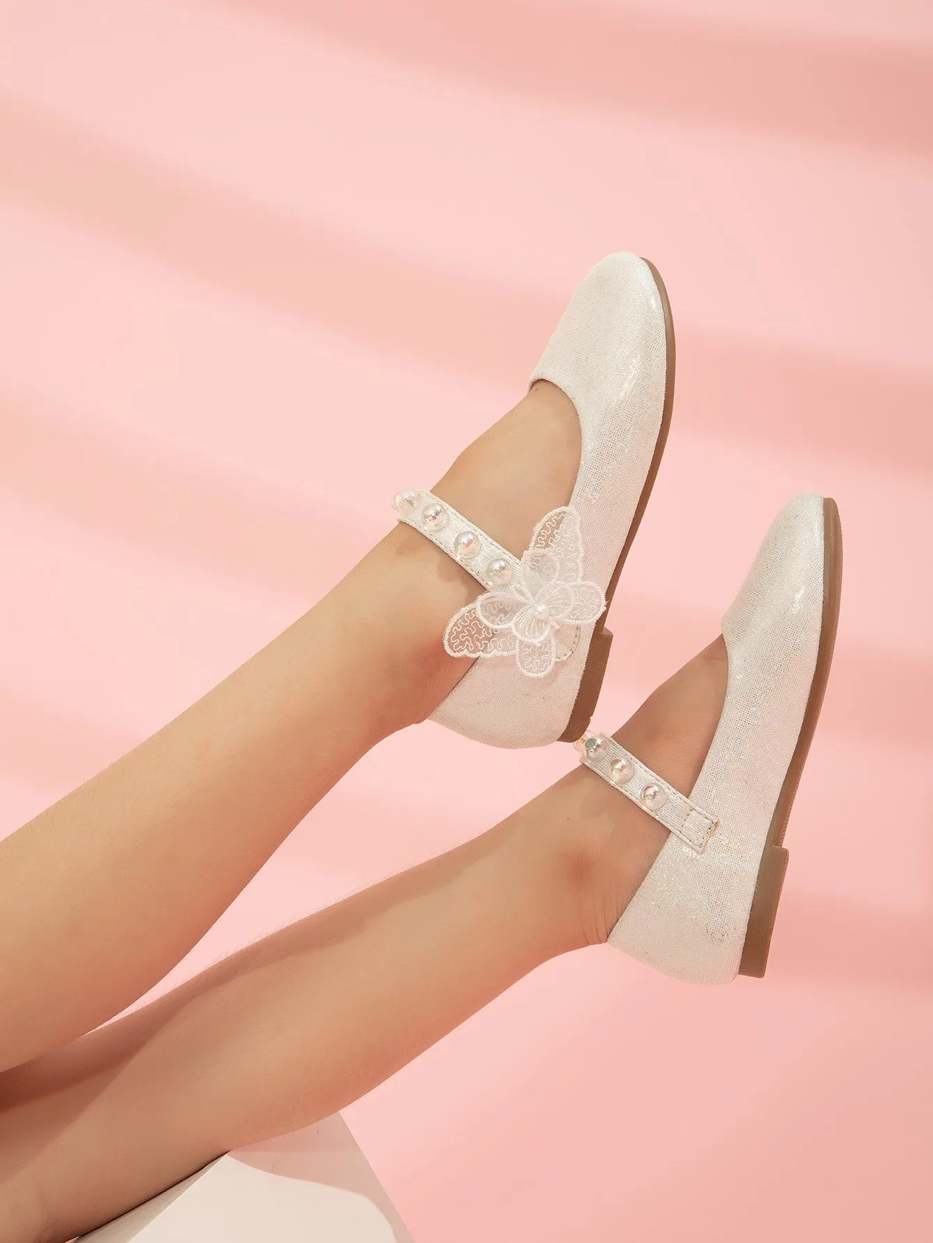 Girls Faux Pearl Decor Mary Jane Flats- FD