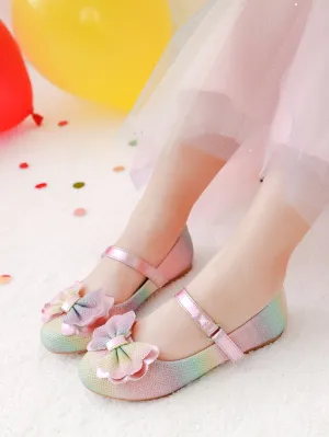 Girls Glitter Ombre Bow Decor Mary Jane Flats- FD
