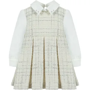 Girls Ivory & Silver Cotton Tweed Dress