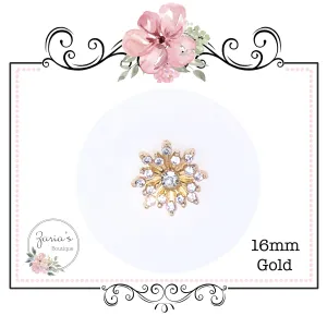 Gold Crystal Embellishments ~ High Quality Metal Flat Back ~ 16mm