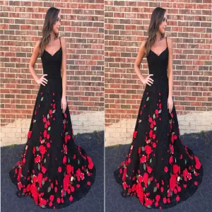Gorgeous Black Flower Lace Long Customize Prom Dress, Black Evening Dress. PDY0192