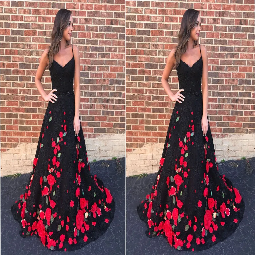 Gorgeous Black Flower Lace Long Customize Prom Dress, Black Evening Dress. PDY0192