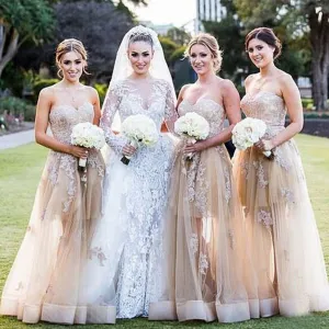 Gorgeous Sweetheart Long Lace Dresses for Maid of Honor, Cheap Wedding Guest Dress, WGY0128
