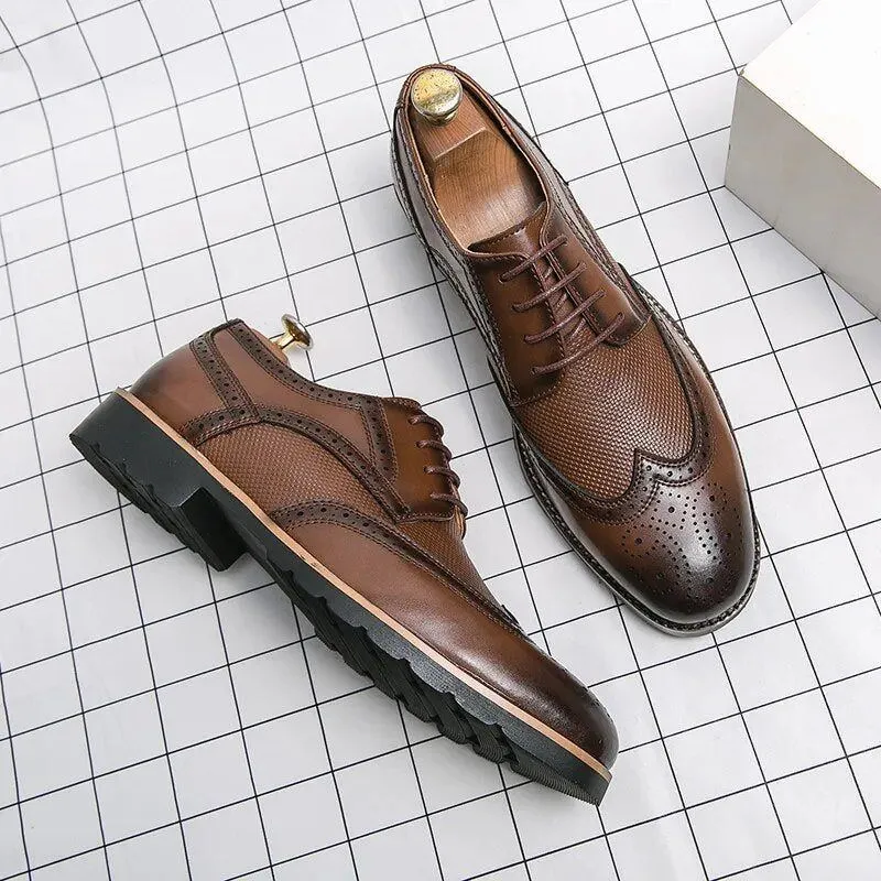 Handmade Mens Wingtip Oxford Shoes Grey Leather Brogue Men's Dress Shoes Classic Business Formal Shoes for Men Zapatillas Hombre