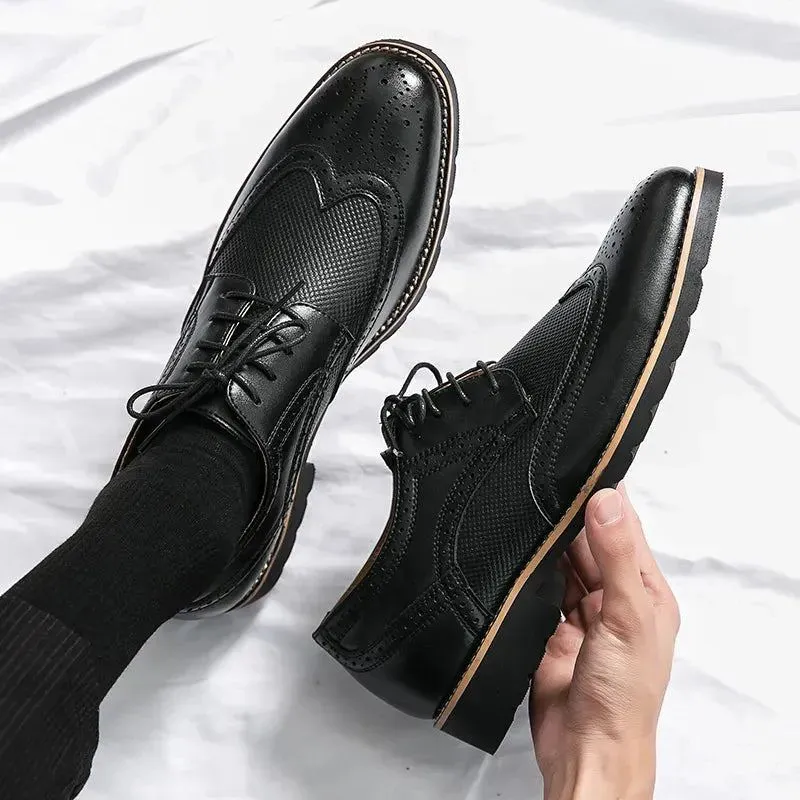 Handmade Mens Wingtip Oxford Shoes Grey Leather Brogue Men's Dress Shoes Classic Business Formal Shoes for Men Zapatillas Hombre