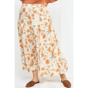 Hayden Plus Ivory Floral Elastic Waist Pull On Silhouette Woven Midi Skirt
