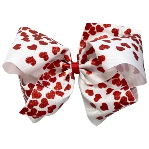 Huge Red Glitter Heart Hair Bow on Clippie