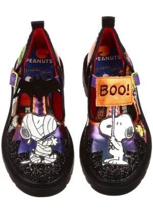 Irregular Choice x Peanuts Don’t Scare Me Mary Jane Schoenen Zwart