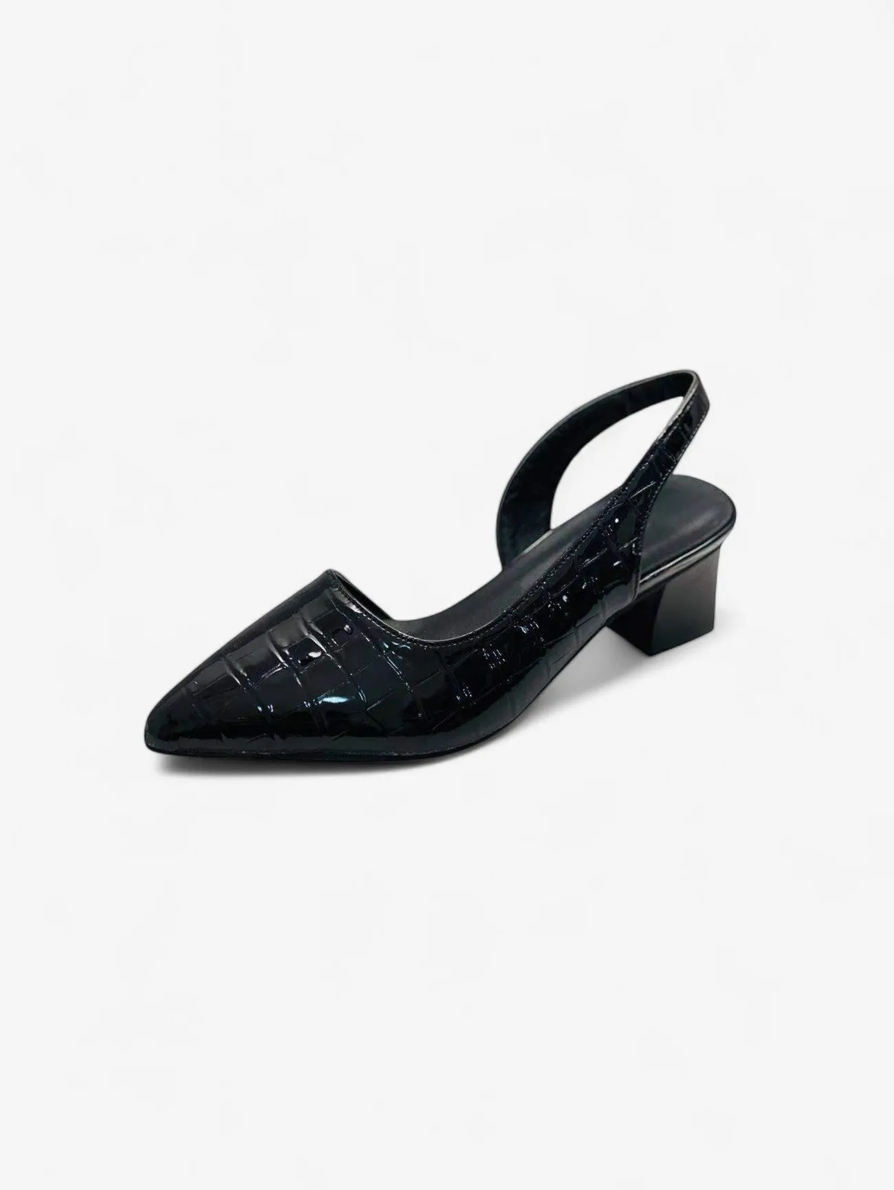 Jada | Women's Glossy Pointed Toe Slingback Block Heels