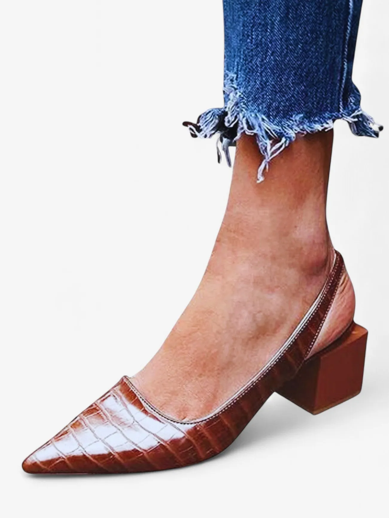 Jada | Women's Glossy Pointed Toe Slingback Block Heels