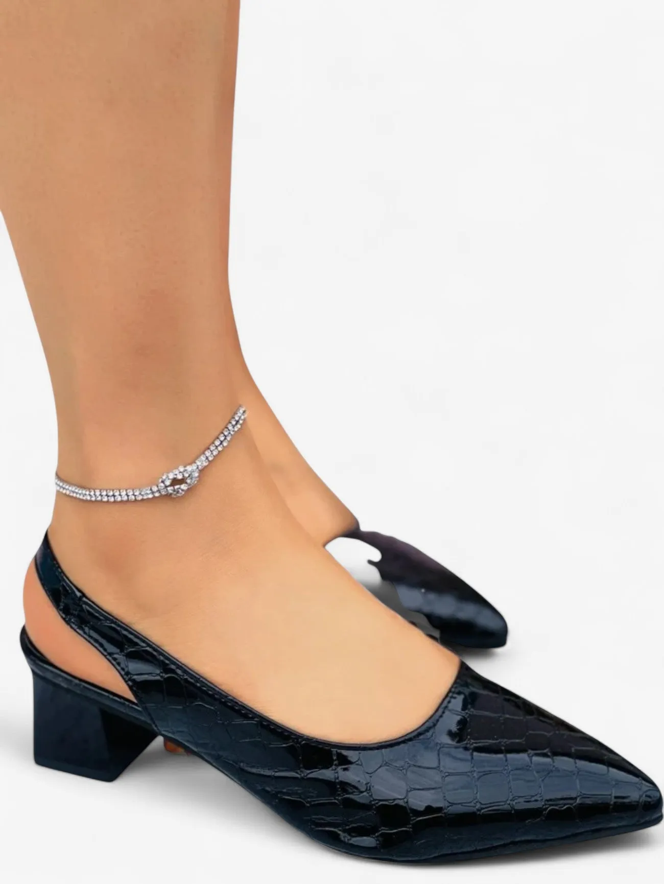 Jada | Women's Glossy Pointed Toe Slingback Block Heels
