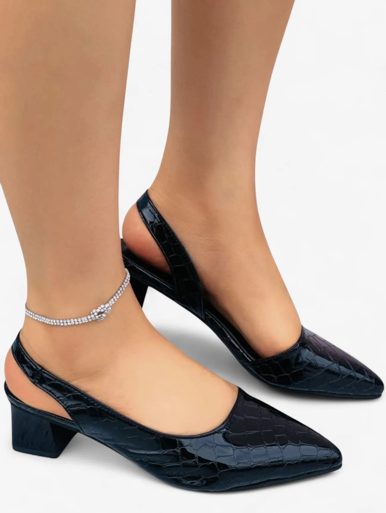 Jada | Women's Glossy Pointed Toe Slingback Block Heels