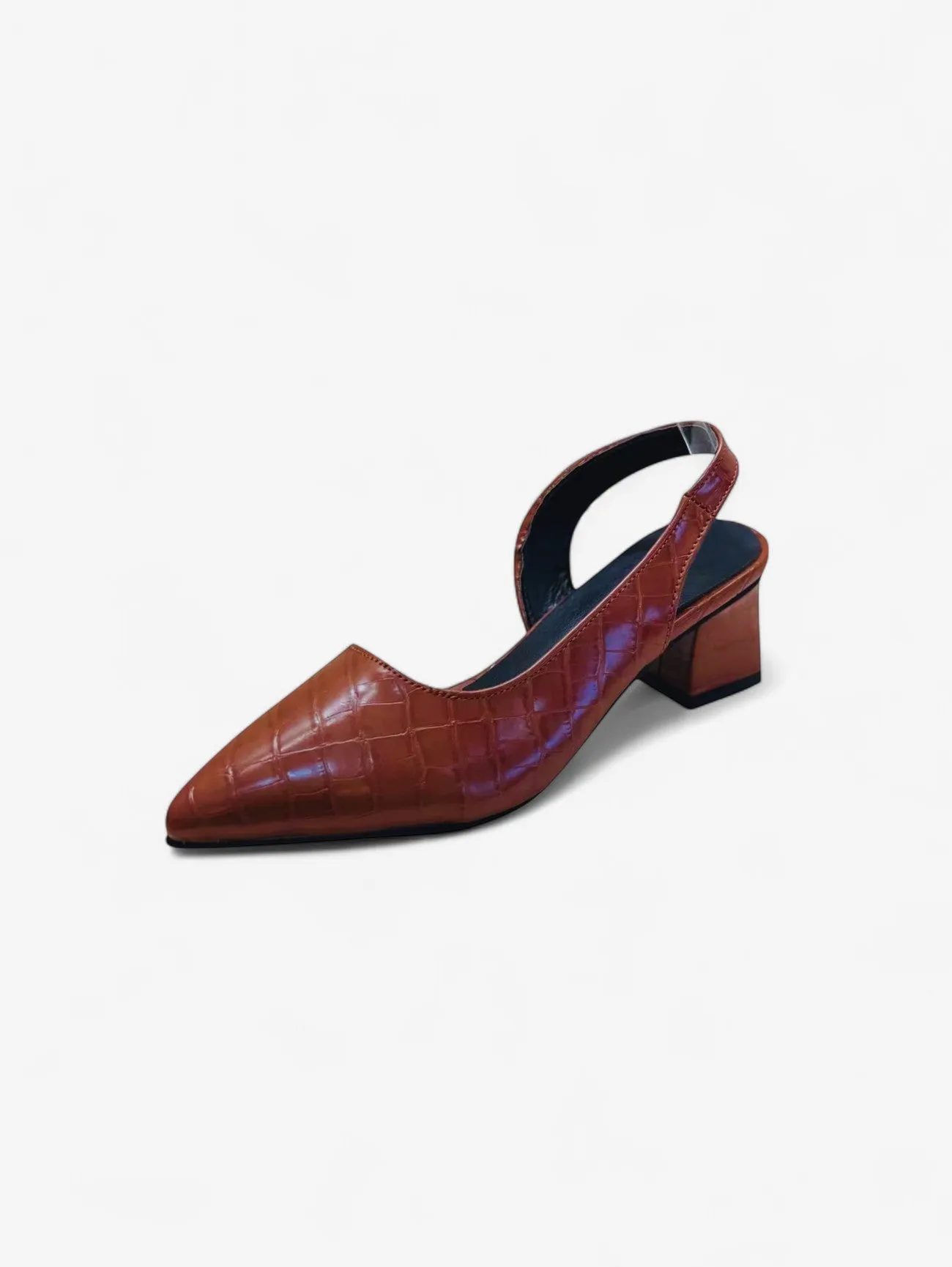 Jada | Women's Glossy Pointed Toe Slingback Block Heels