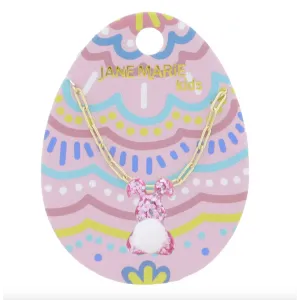 Jane Marie Kids Pink Glitter Resin Bunny with Mini White Pom Tail Necklace