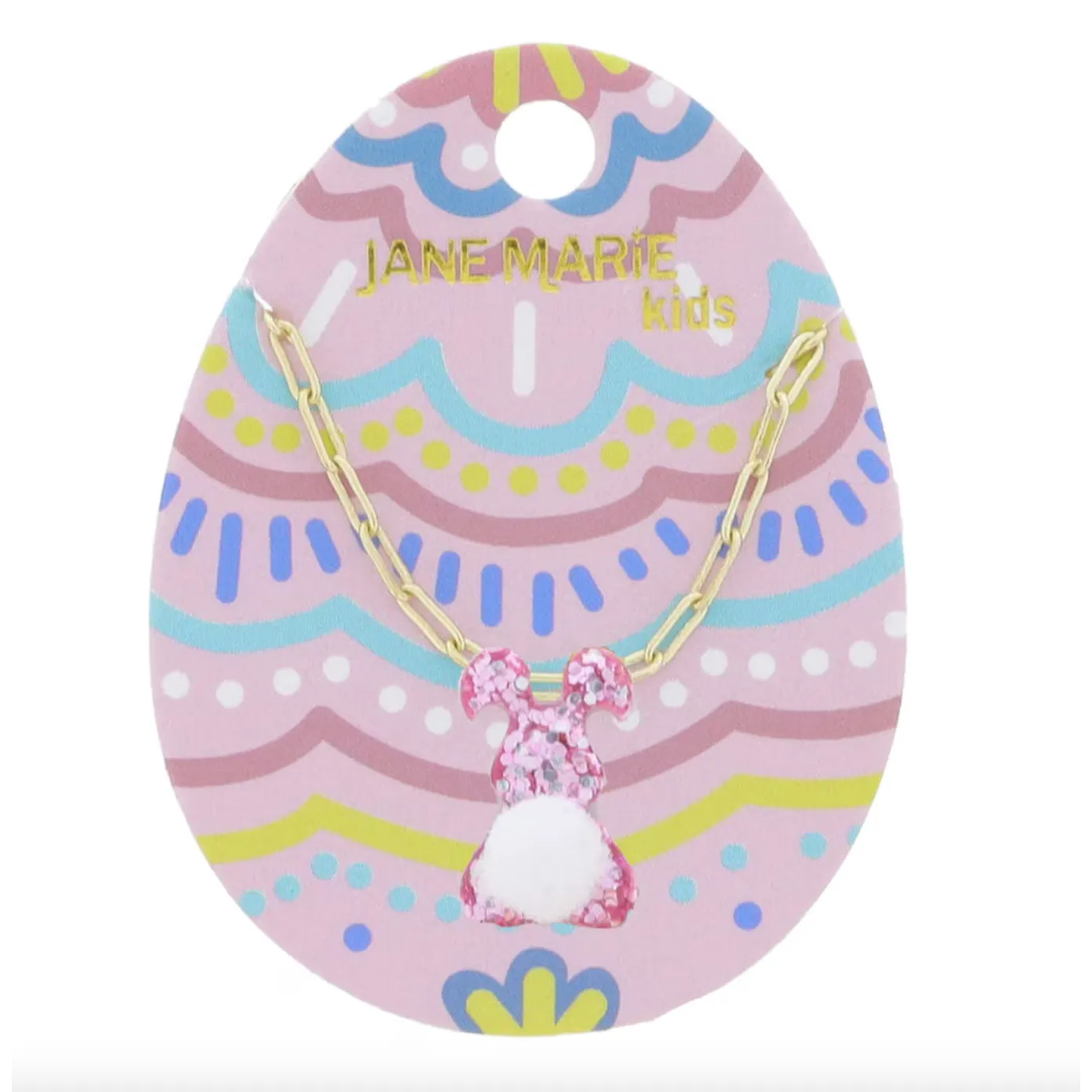 Jane Marie Kids Pink Glitter Resin Bunny with Mini White Pom Tail Necklace