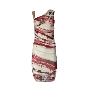 Jean Paul Gaultier Red Marble Print Ruched Dress