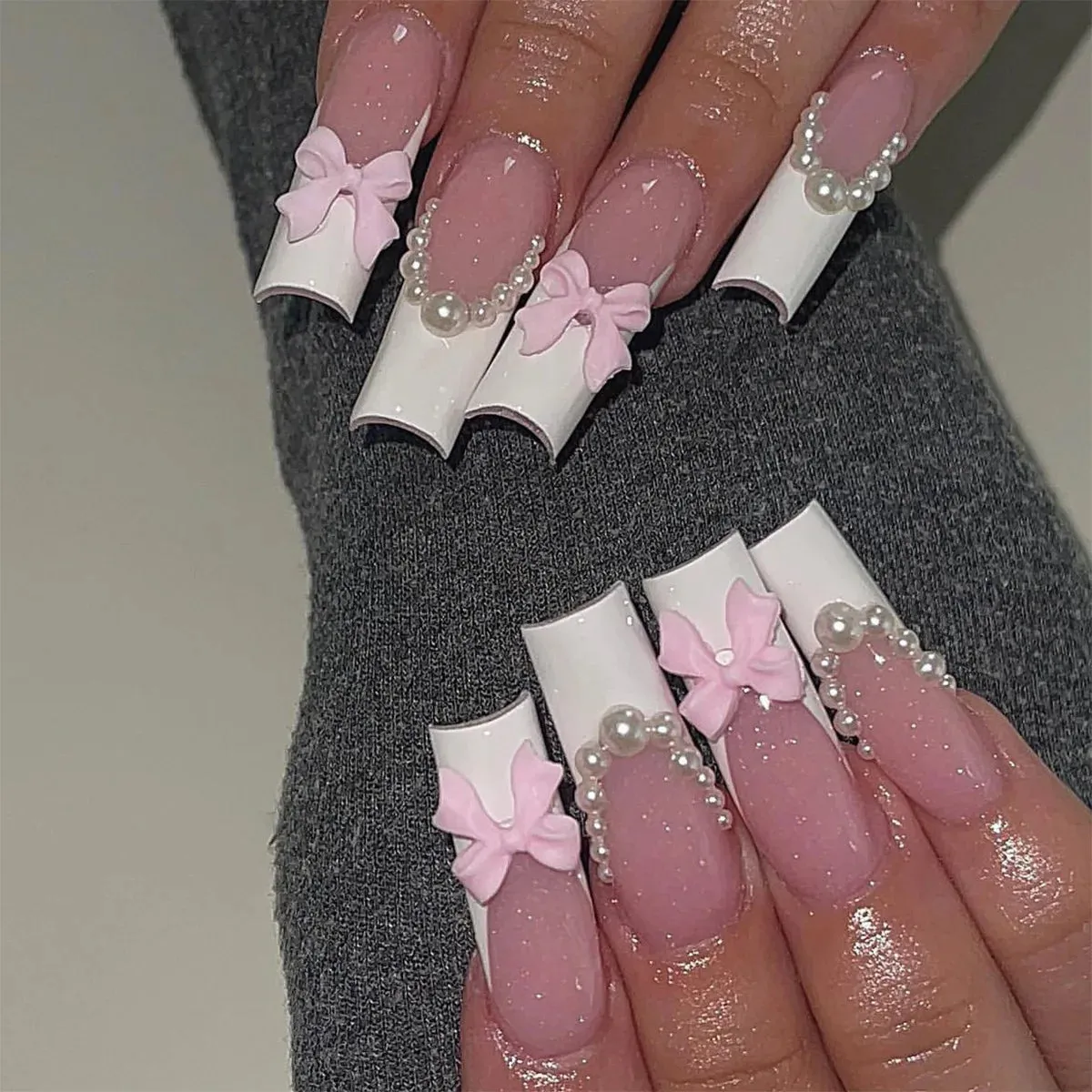 Kawaii Pink Bow Ballet Coffin Press-On Nails 🎀✨ - 24 Pcs Full Cover Magic!