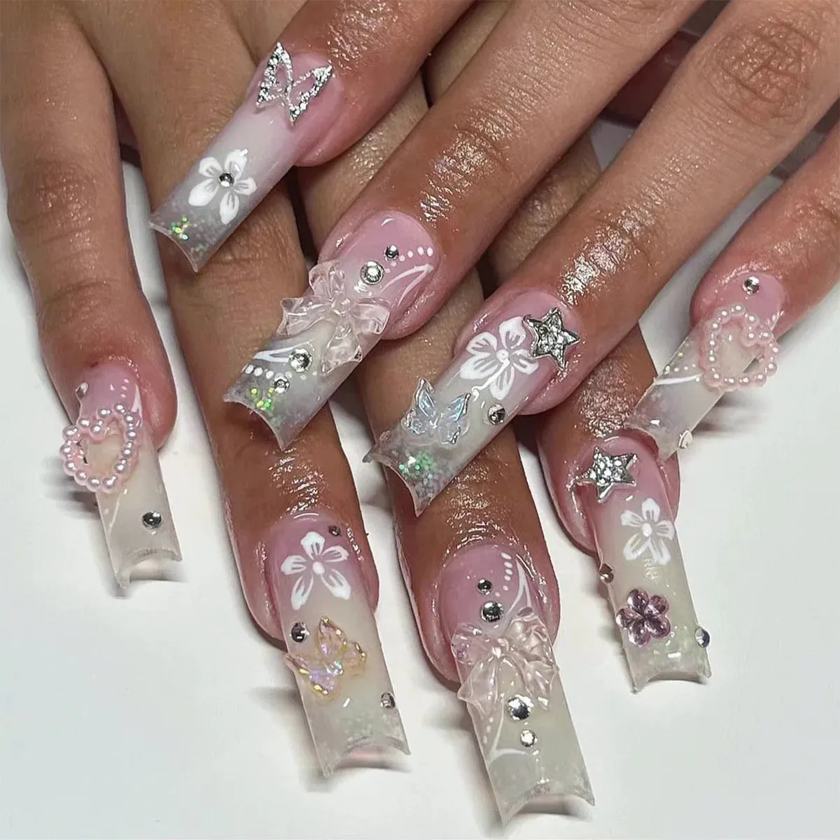 Kawaii Pink Bow Ballet Coffin Press-On Nails 🎀✨ - 24 Pcs Full Cover Magic!