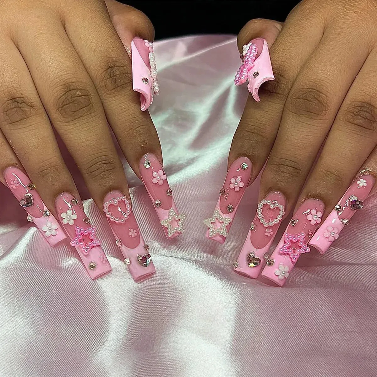 Kawaii Pink Bow Ballet Coffin Press-On Nails 🎀✨ - 24 Pcs Full Cover Magic!