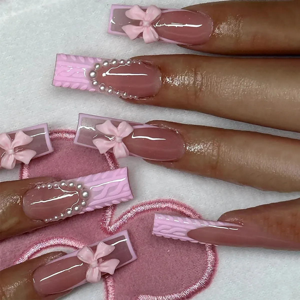 Kawaii Pink Bow Ballet Coffin Press-On Nails 🎀✨ - 24 Pcs Full Cover Magic!