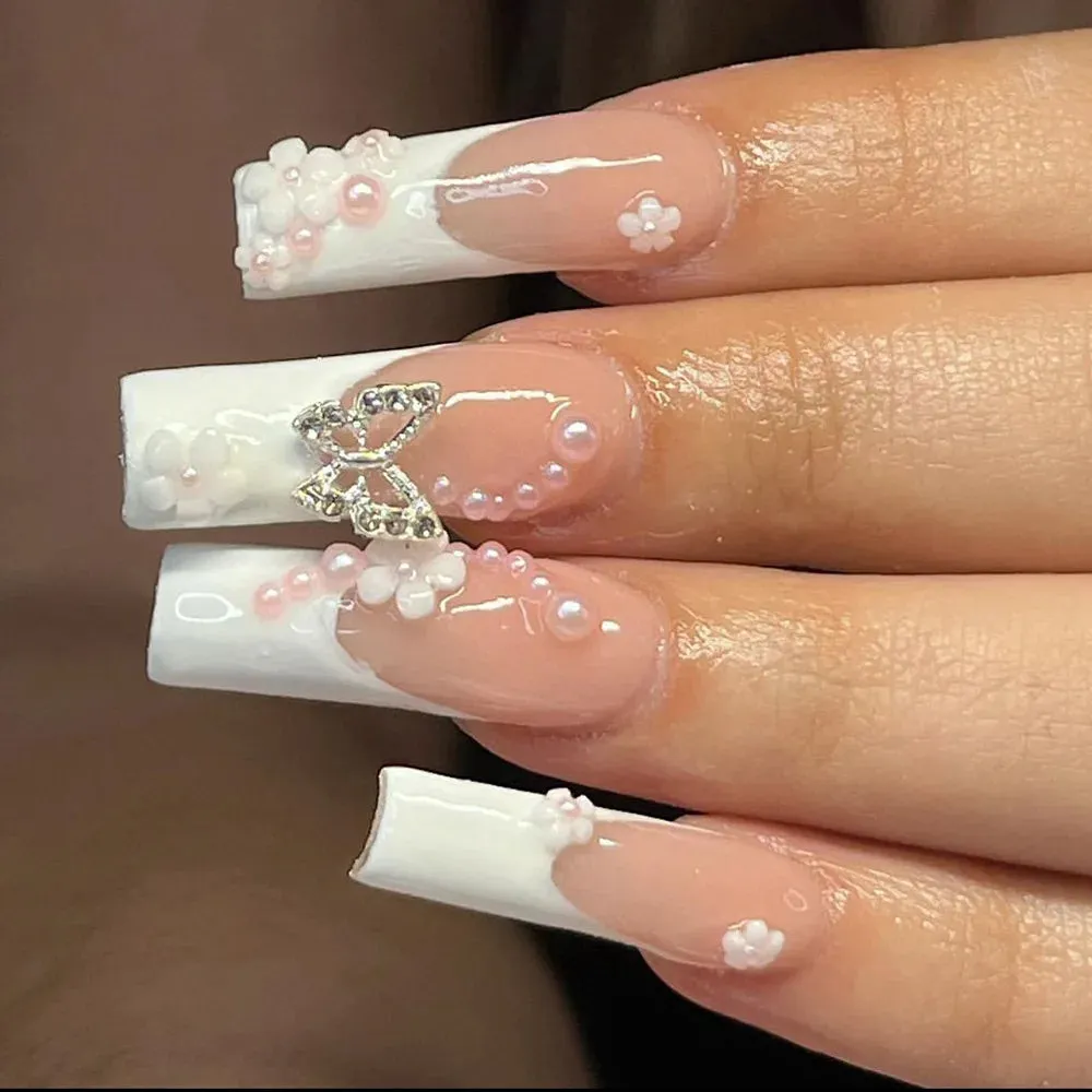 Kawaii Pink Bow Ballet Coffin Press-On Nails 🎀✨ - 24 Pcs Full Cover Magic!