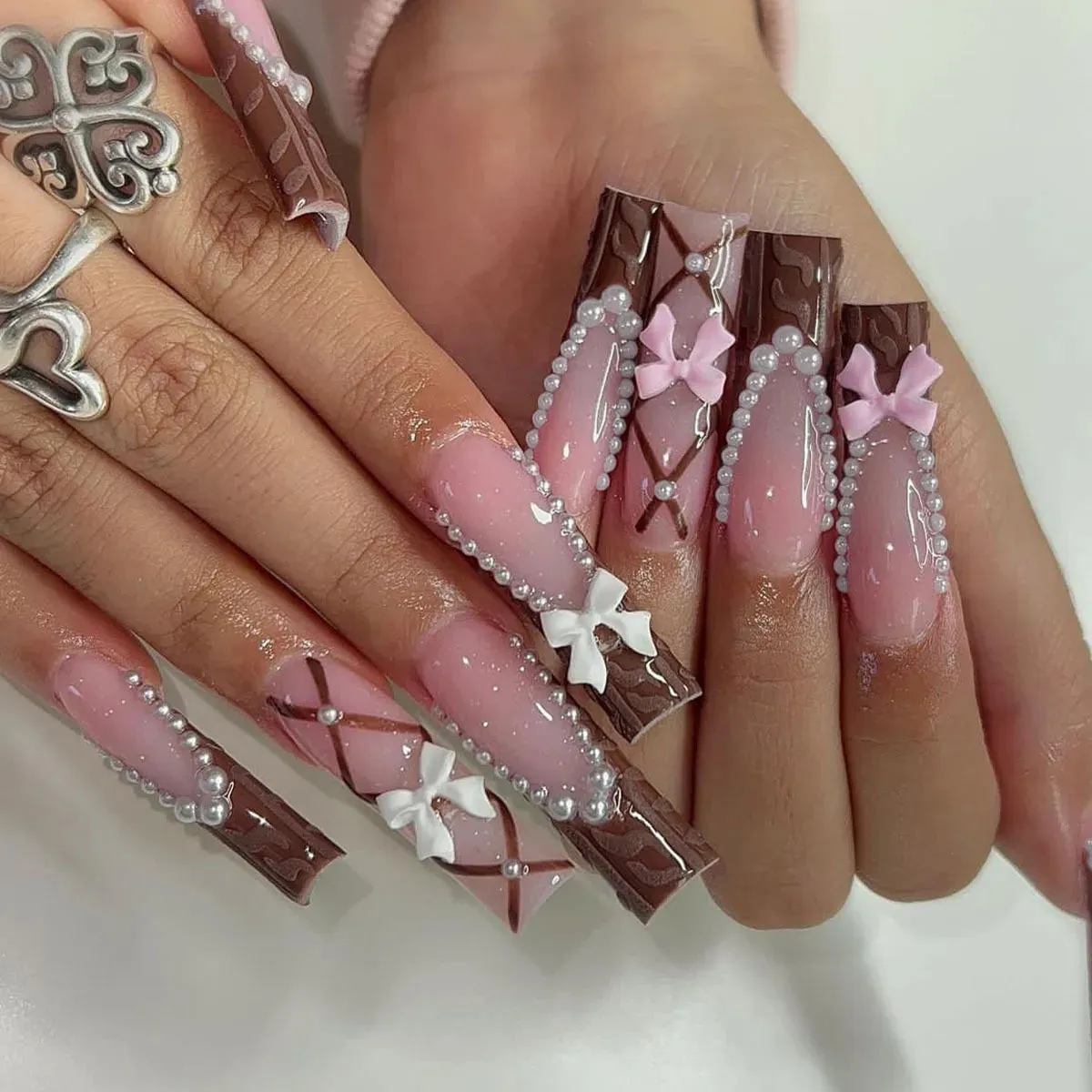Kawaii Pink Bow Ballet Coffin Press-On Nails 🎀✨ - 24 Pcs Full Cover Magic!
