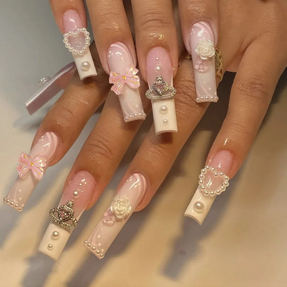 Kawaii Pink Bow Ballet Coffin Press-On Nails 🎀✨ - 24 Pcs Full Cover Magic!