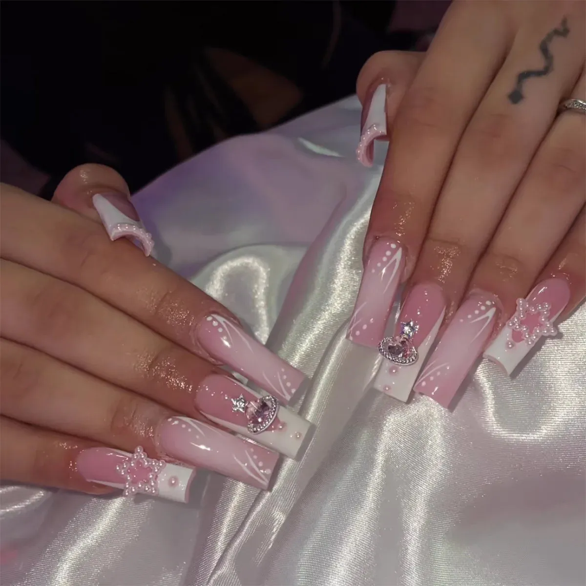 Kawaii Pink Bow Ballet Coffin Press-On Nails 🎀✨ - 24 Pcs Full Cover Magic!