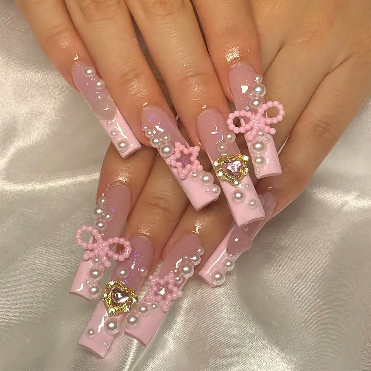 Kawaii Pink Bow Ballet Coffin Press-On Nails 🎀✨ - 24 Pcs Full Cover Magic!