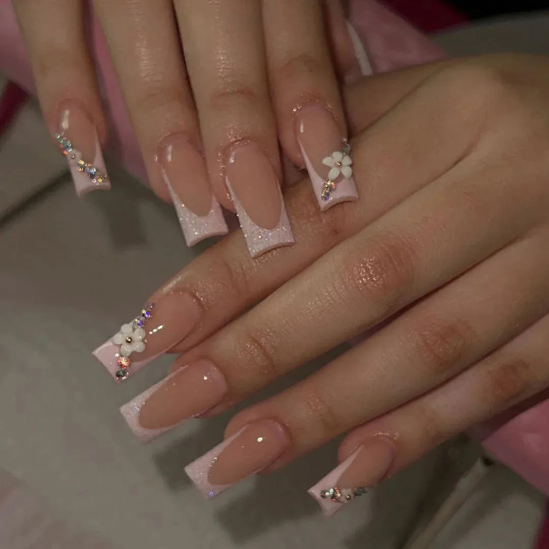 Kawaii Pink Bow Ballet Coffin Press-On Nails 🎀✨ - 24 Pcs Full Cover Magic!
