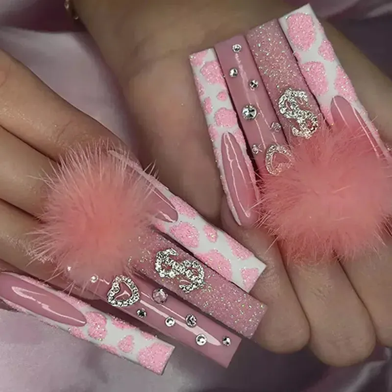 Kawaii Pink Bow Ballet Coffin Press-On Nails 🎀✨ - 24 Pcs Full Cover Magic!