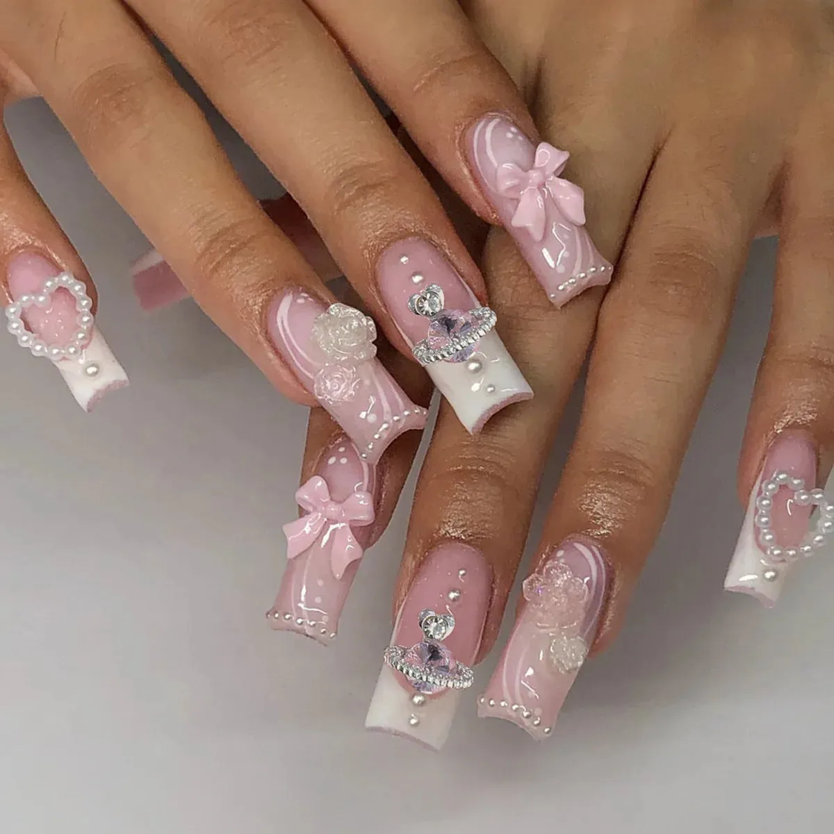 Kawaii Pink Bow Ballet Coffin Press-On Nails 🎀✨ - 24 Pcs Full Cover Magic!