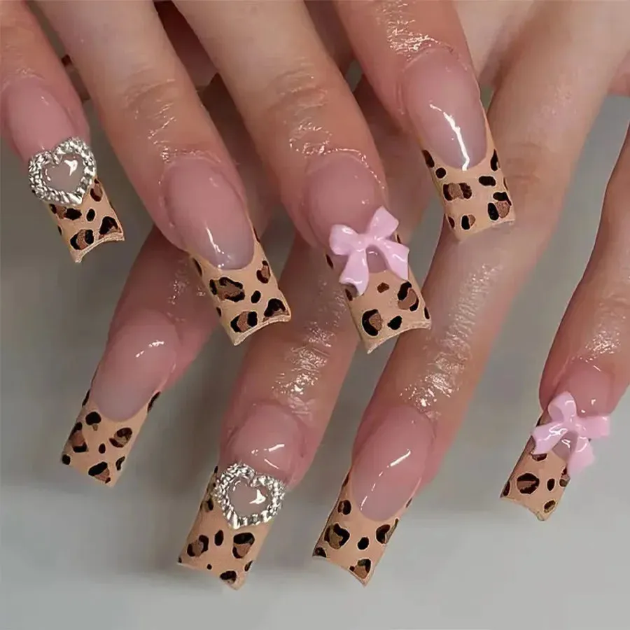 Kawaii Pink Bow Ballet Coffin Press-On Nails 🎀✨ - 24 Pcs Full Cover Magic!