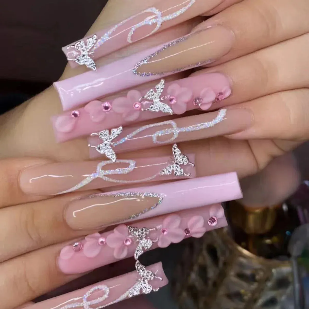 Kawaii Pink Bow Ballet Coffin Press-On Nails 🎀✨ - 24 Pcs Full Cover Magic!