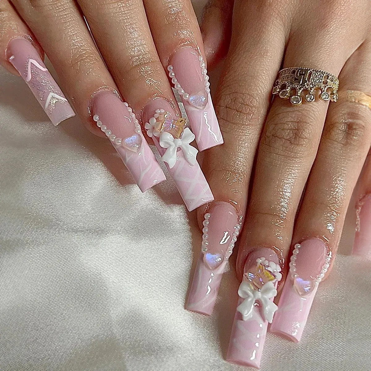 Kawaii Pink Bow Ballet Coffin Press-On Nails 🎀✨ - 24 Pcs Full Cover Magic!
