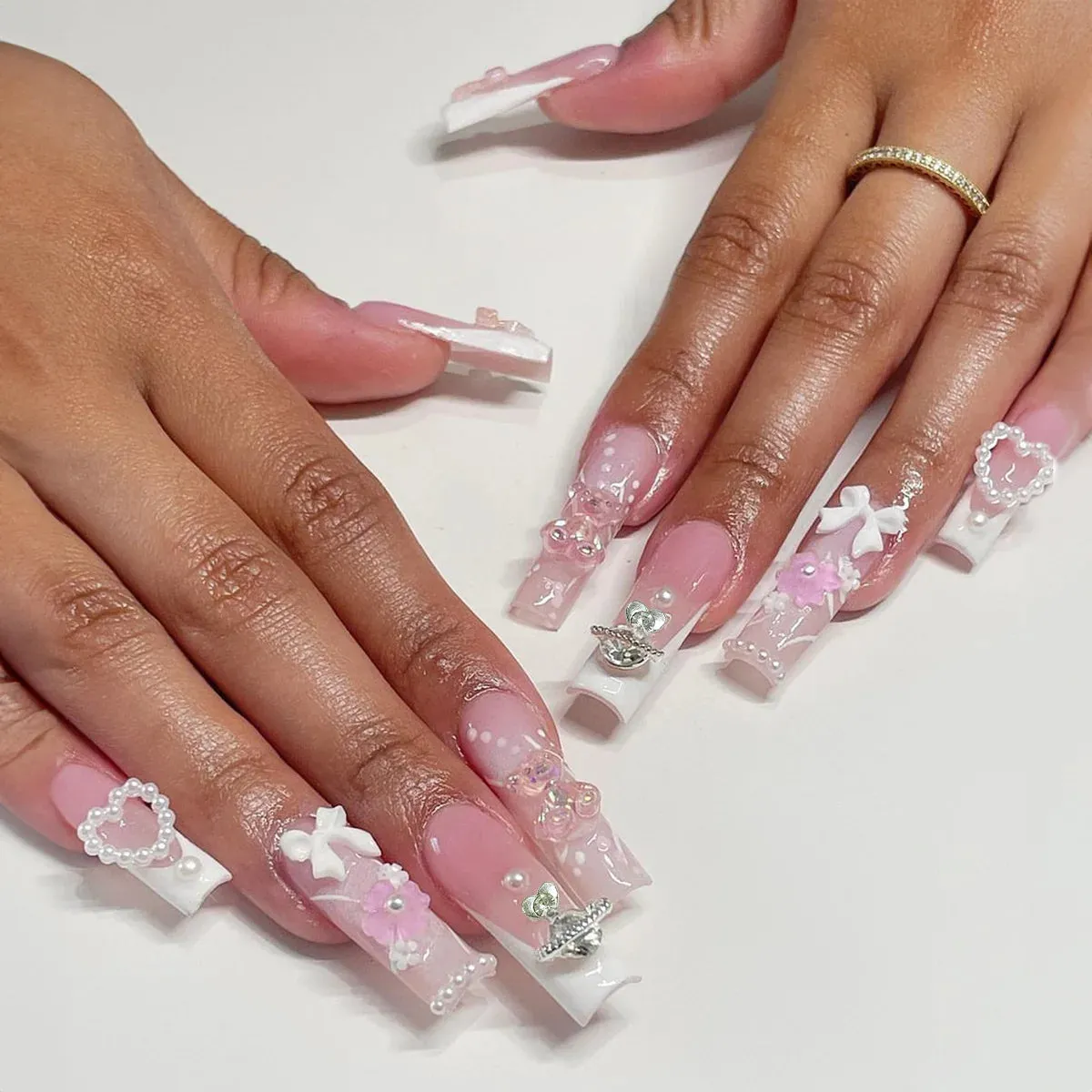 Kawaii Pink Bow Ballet Coffin Press-On Nails 🎀✨ - 24 Pcs Full Cover Magic!
